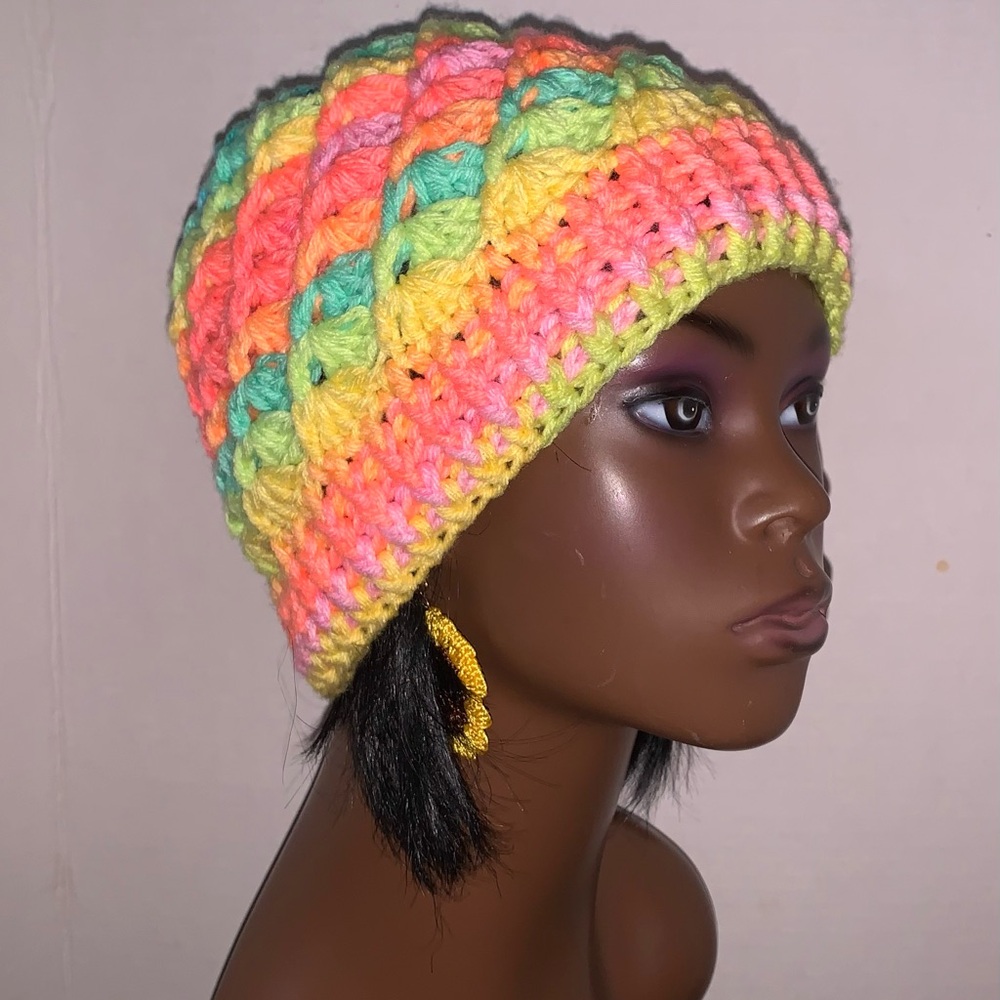 Crochet neon colors    beanie handmade for adult